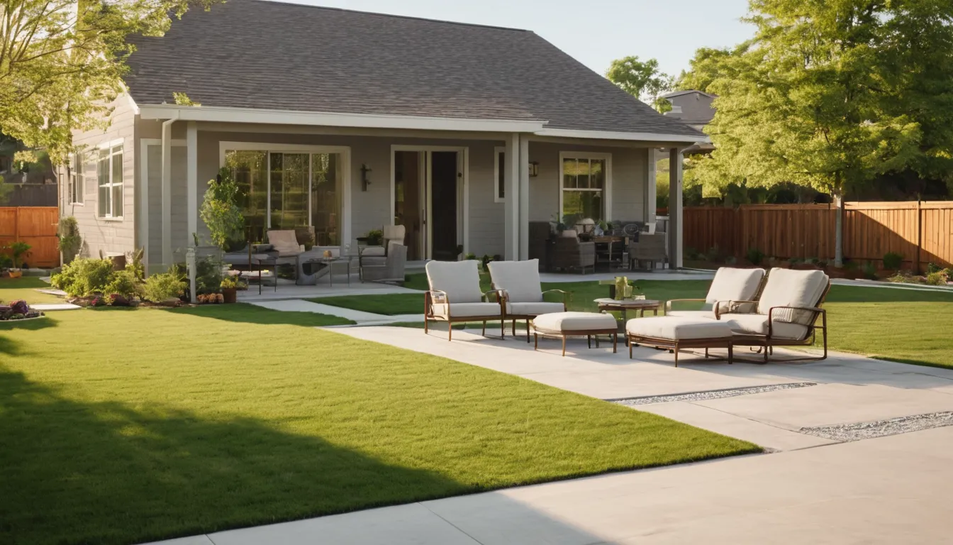 A newly finished concrete patio behind a single-story home in the DeSoto area