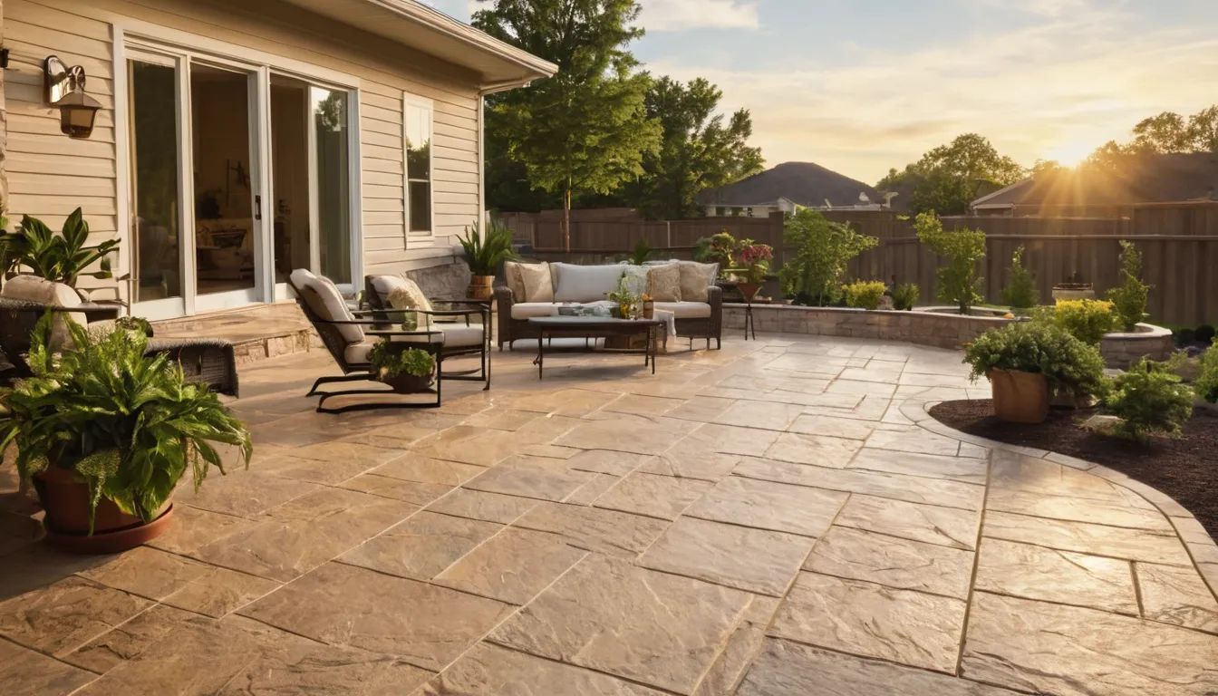 A stamped concrete patio behind a home in DeSoto